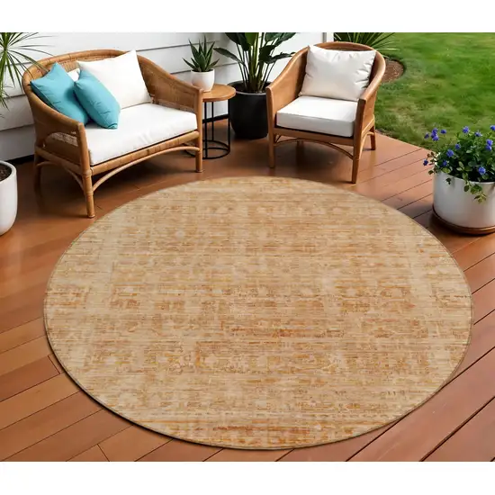 8' Coral And Peach Round Abstract Washable Indoor Outdoor Area Rug Photo 2