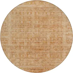 Photo of 8' Coral And Peach Round Abstract Washable Indoor Outdoor Area Rug