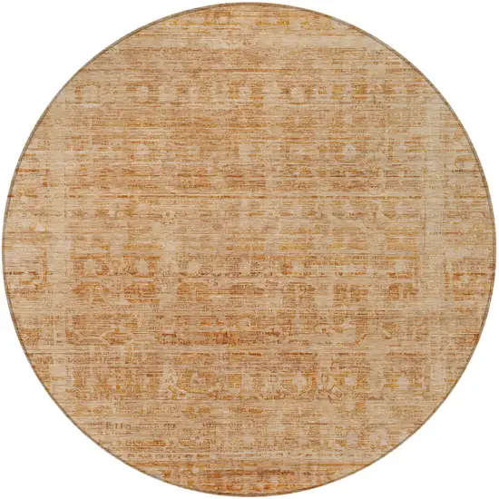 8' Coral And Peach Round Abstract Washable Indoor Outdoor Area Rug Photo 3