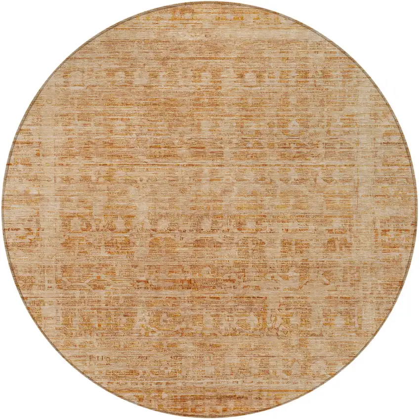 8' Coral And Peach Round Abstract Washable Indoor Outdoor Area Rug Photo 3