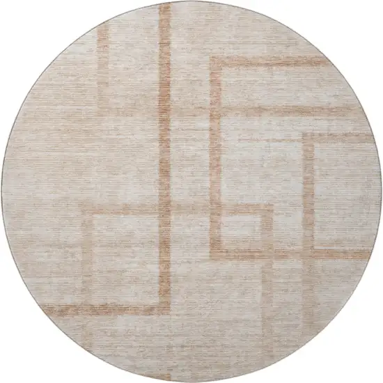 8' Coral And Rust Geometric Washable Round Rug With UV Protection Photo 4