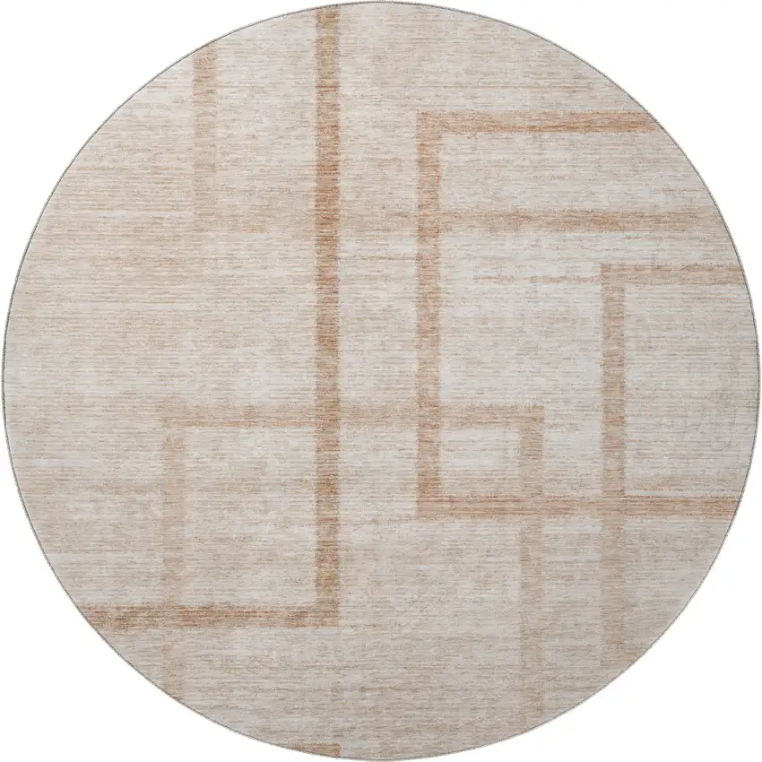 8' Coral And Rust Geometric Washable Round Rug With UV Protection Photo 4