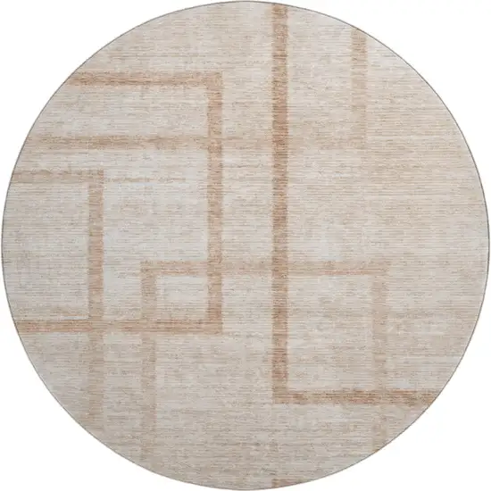 8' Coral And Rust Geometric Washable Round Rug With UV Protection Photo 1