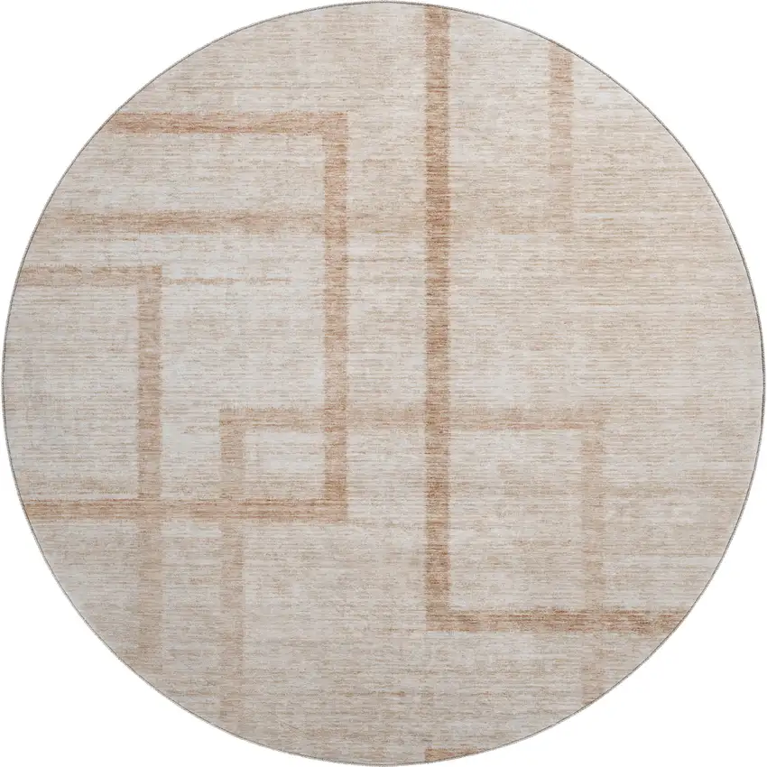 8' Coral And Rust Geometric Washable Round Rug With UV Protection Photo 1