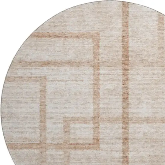 8' Coral And Rust Geometric Washable Round Rug With UV Protection Photo 4