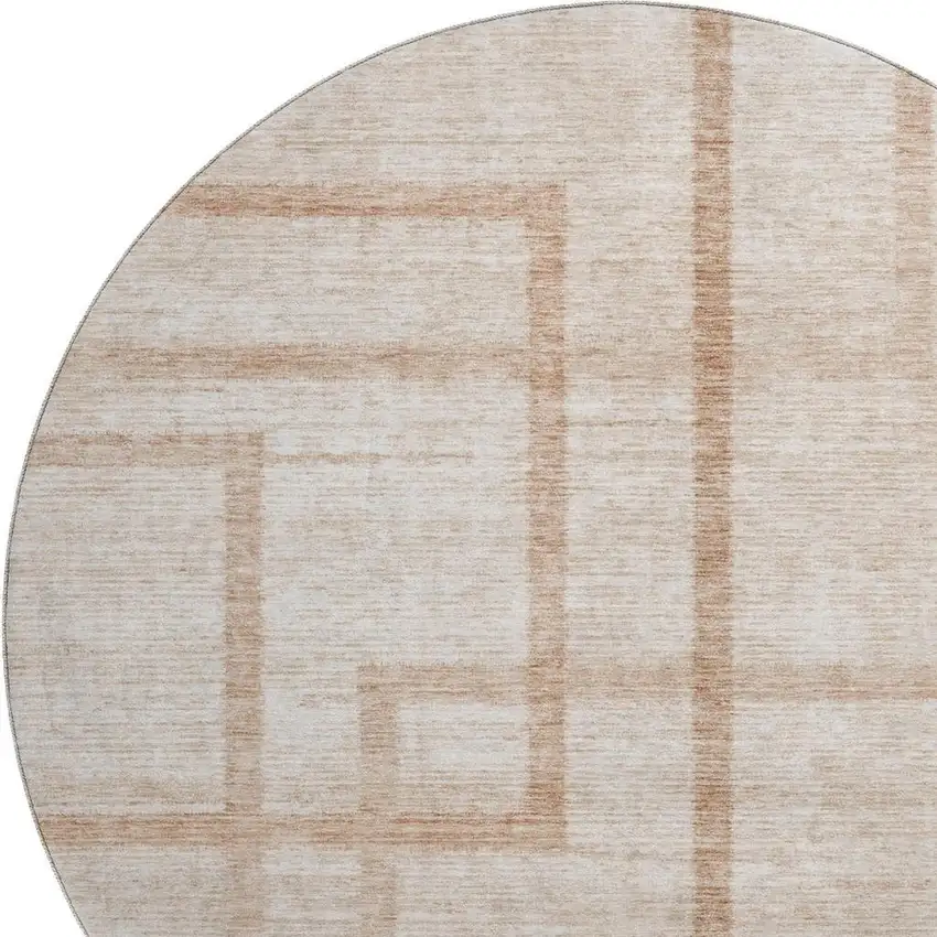 8' Coral And Rust Geometric Washable Round Rug With UV Protection Photo 4