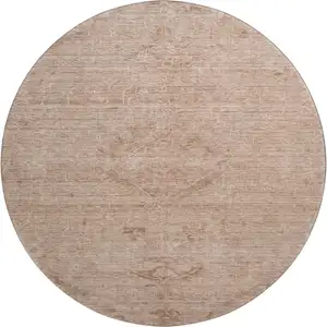 Photo of 8' Coral And Salmon Medallion Washable Round Rug With UV Protection