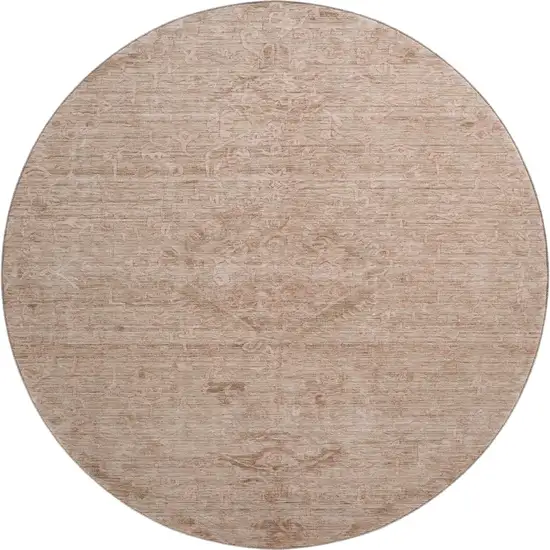 8' Coral And Salmon Medallion Washable Round Rug With UV Protection Photo 1