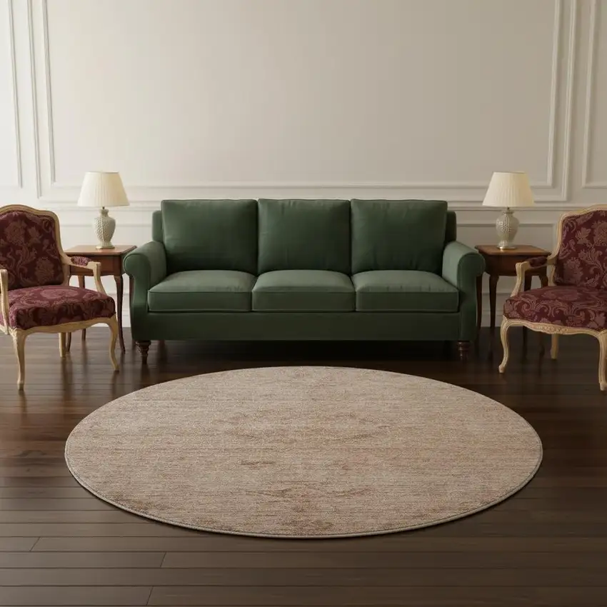 8' Coral And Salmon Medallion Washable Round Rug With UV Protection Photo 2