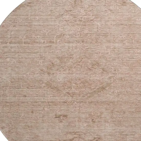 8' Coral And Salmon Medallion Washable Round Rug With UV Protection Photo 2