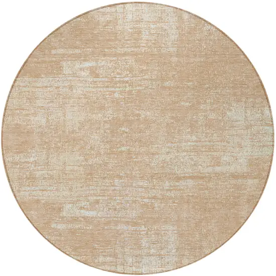 8' Coral And Salmon Round Abstract Washable Indoor Outdoor Area Rug Photo 4