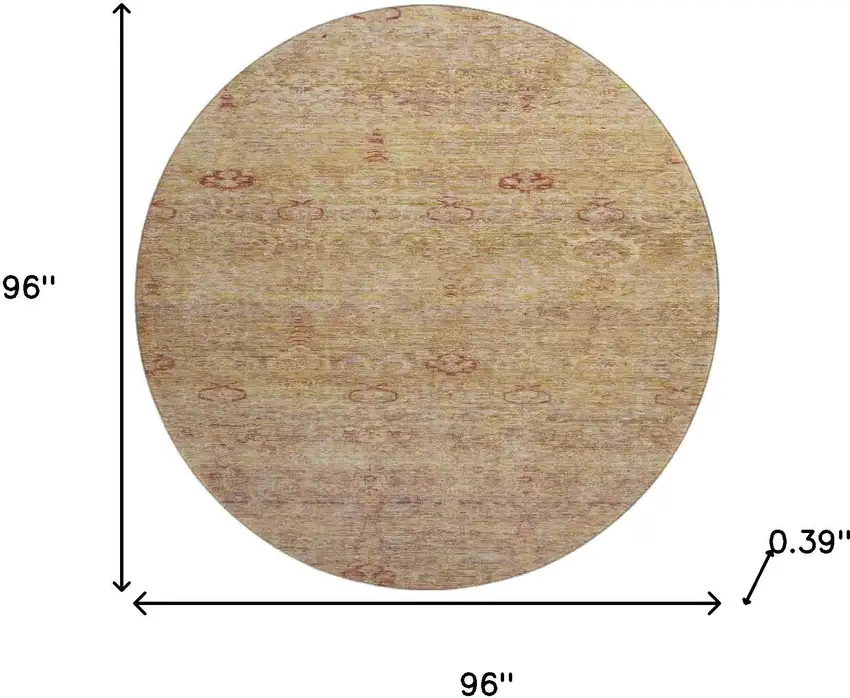 8' Coral And Taupe Abstract Washable Round Rug With UV Protection Photo 8