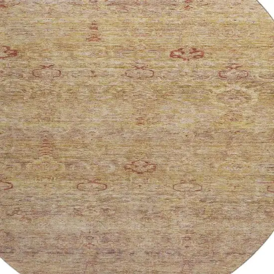 8' Coral And Taupe Abstract Washable Round Rug With UV Protection Photo 3