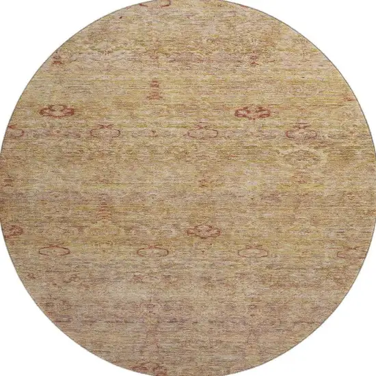 8' Coral And Taupe Abstract Washable Round Rug With UV Protection Photo 4