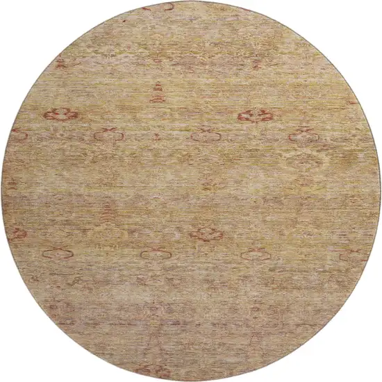 8' Coral And Taupe Abstract Washable Round Rug With UV Protection Photo 1