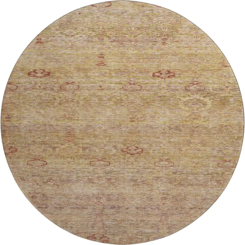 8' Coral And Taupe Abstract Washable Round Rug With UV Protection Photo 1