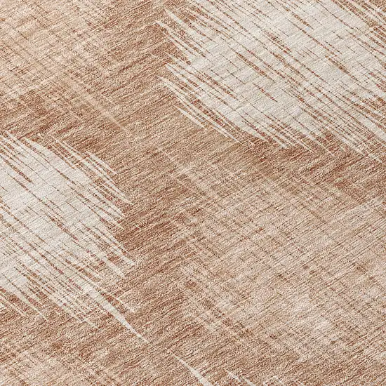 8' Coral And Terra Cotta Round Ikat Washable Indoor Outdoor Area Rug Photo 8