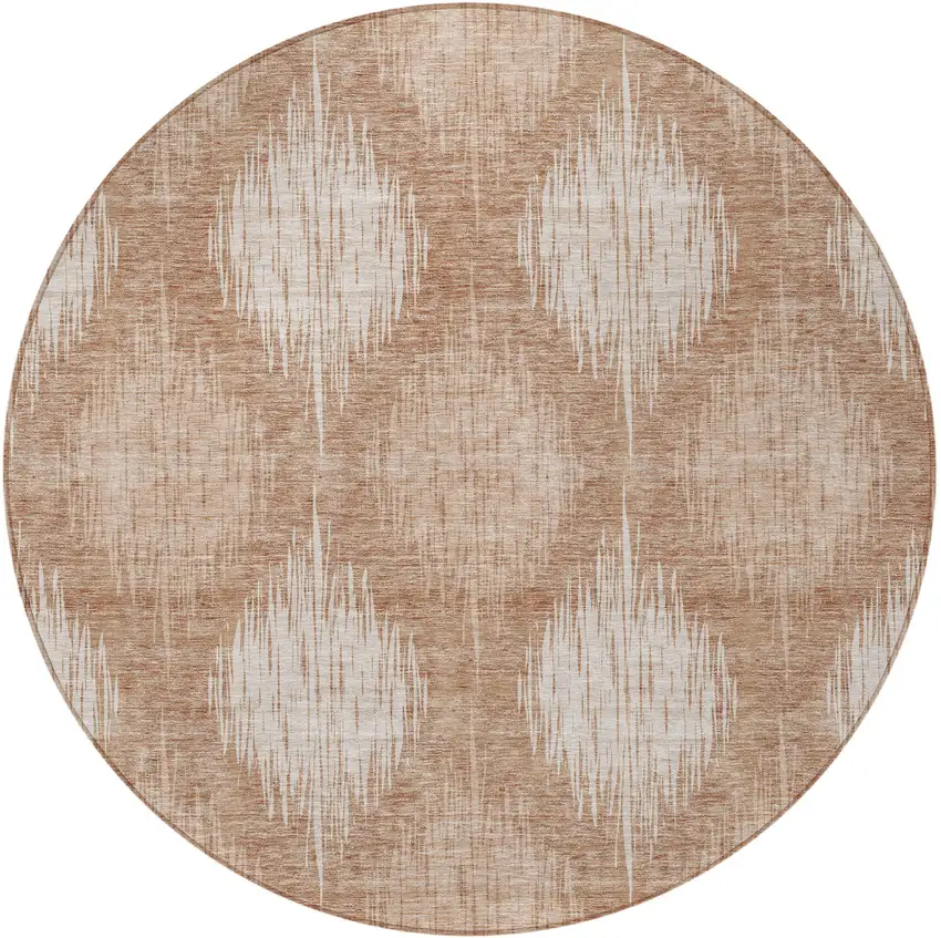 8' Coral And Terra Cotta Round Ikat Washable Indoor Outdoor Area Rug Photo 5