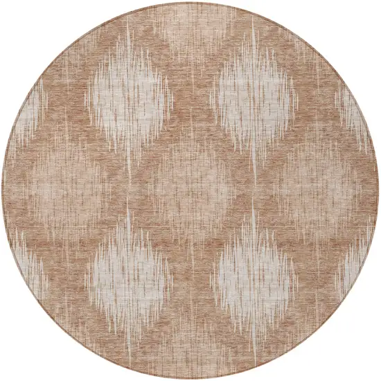 8' Coral And Terra Cotta Round Ikat Washable Indoor Outdoor Area Rug Photo 5