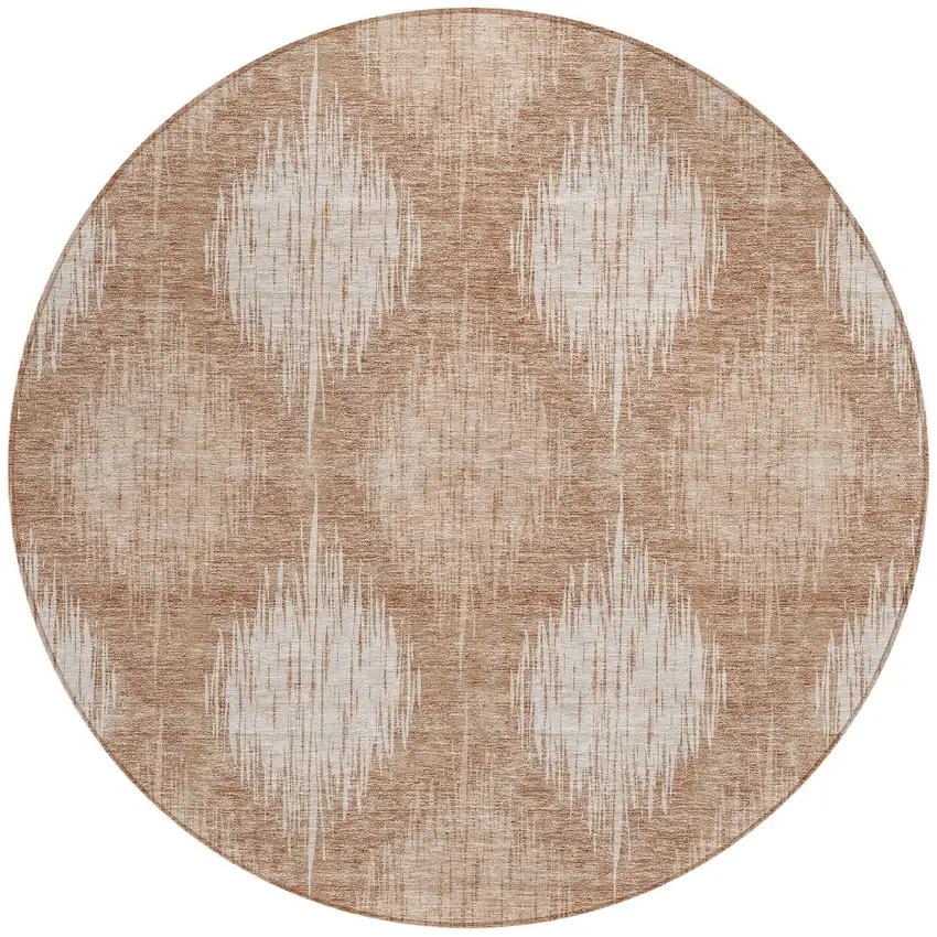 8' Coral And Terra Cotta Round Ikat Washable Indoor Outdoor Area Rug Photo 4