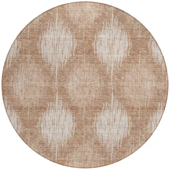 8' Coral And Terra Cotta Round Ikat Washable Indoor Outdoor Area Rug Photo 4