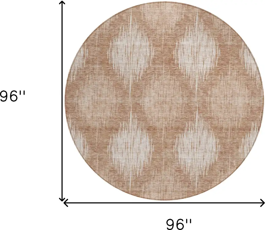 8' Coral And Terra Cotta Round Ikat Washable Indoor Outdoor Area Rug Photo 3