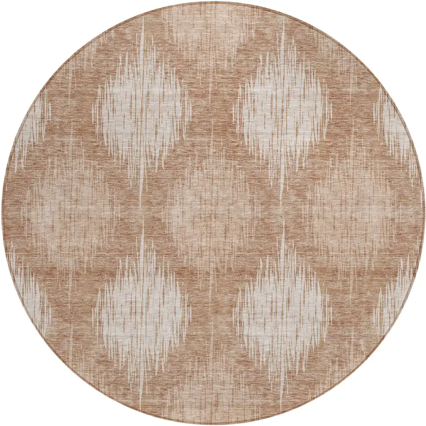 8' Coral And Terra Cotta Round Ikat Washable Indoor Outdoor Area Rug Photo 2