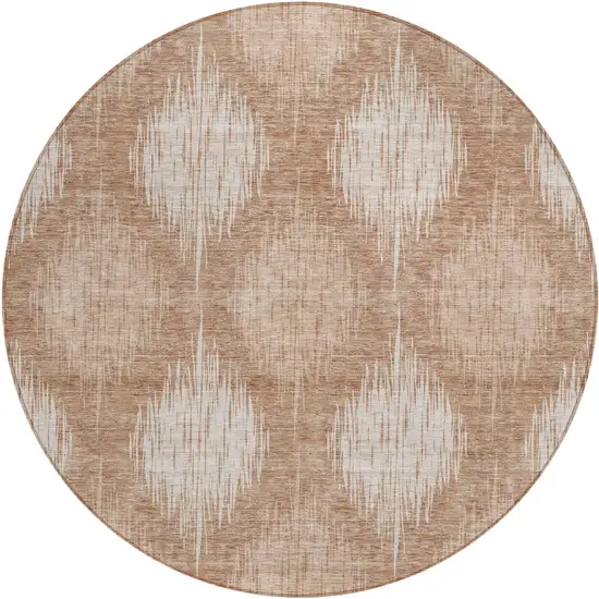 8' Coral And Terra Cotta Round Ikat Washable Indoor Outdoor Area Rug Photo 2