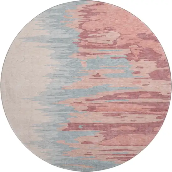 8' Coral Beige And Gray Abstract Washable Round Rug With UV Protection Photo 1