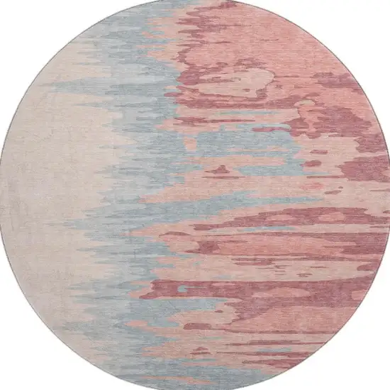 8' Coral Beige And Gray Abstract Washable Round Rug With UV Protection Photo 3
