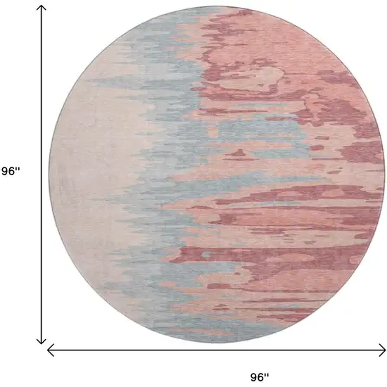 8' Coral Beige And Gray Abstract Washable Round Rug With UV Protection Photo 9