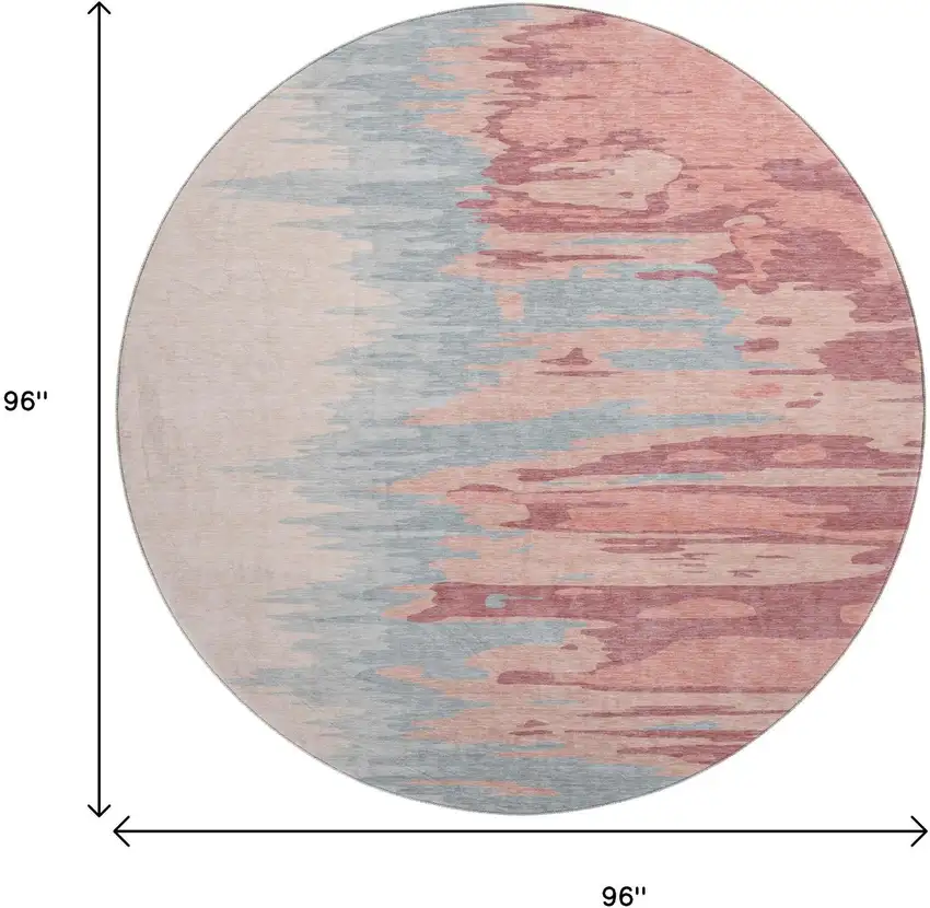 8' Coral Beige And Gray Abstract Washable Round Rug With UV Protection Photo 9