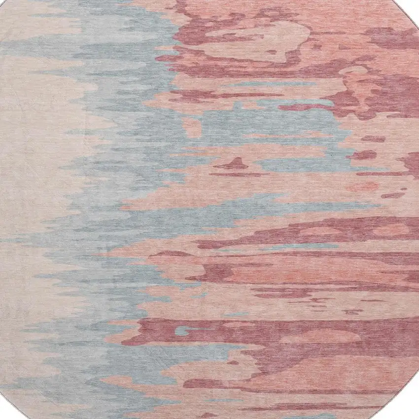 8' Coral Beige And Gray Abstract Washable Round Rug With UV Protection Photo 2