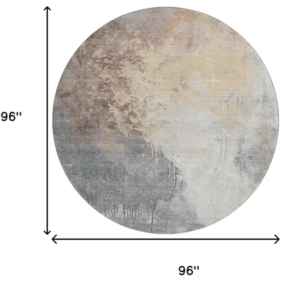 8' Coral Beige And Ivory Abstract Washable Round Rug With UV Protection Photo 9