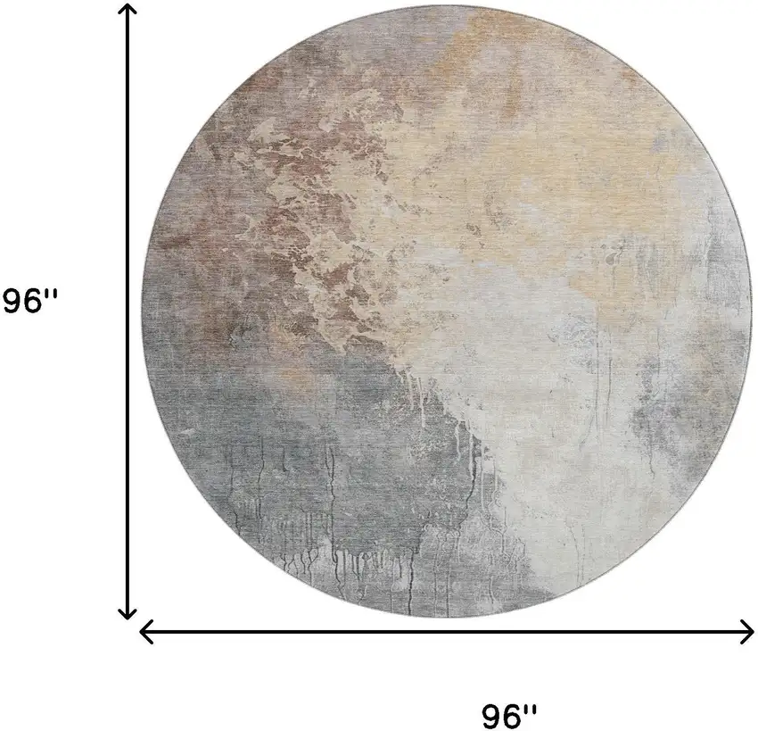 8' Coral Beige And Ivory Abstract Washable Round Rug With UV Protection Photo 9