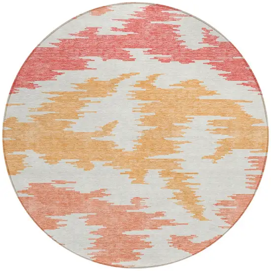 8' Coral Beige And Orange Round Abstract Washable Indoor Outdoor Area Rug Photo 6