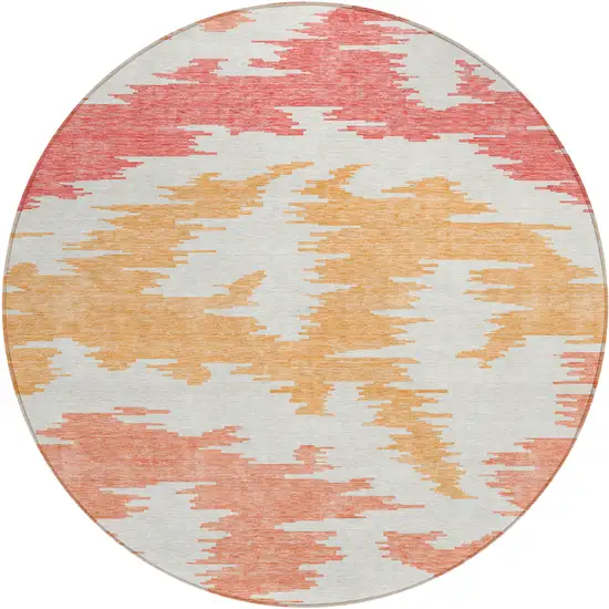 8' Coral Beige And Orange Round Abstract Washable Indoor Outdoor Area Rug Photo 2