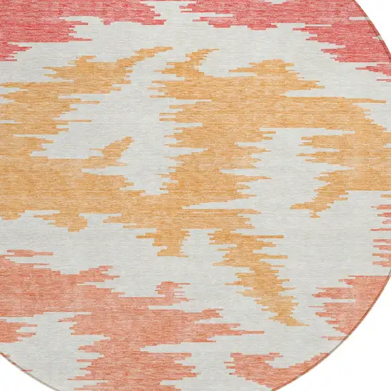 8' Coral Beige And Orange Round Abstract Washable Indoor Outdoor Area Rug Photo 6