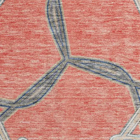 8' Coral Beige And Taupe Geometric Washable Round Rug With UV Protection Photo 2