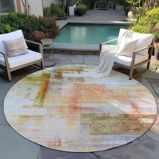 8' Coral Blue And Green Round Abstract Washable Indoor Outdoor Area Rug Photo 8