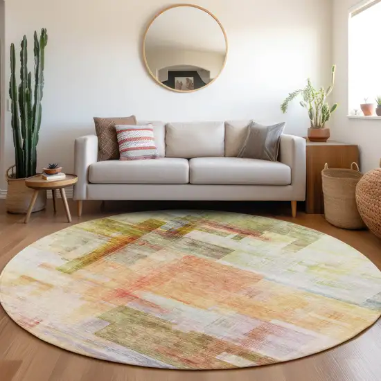 8' Coral Blue And Green Round Abstract Washable Indoor Outdoor Area Rug Photo 9