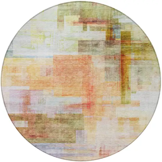 8' Coral Blue And Green Round Abstract Washable Indoor Outdoor Area Rug Photo 7