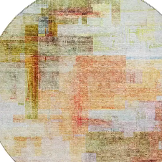 8' Coral Blue And Green Round Abstract Washable Indoor Outdoor Area Rug Photo 6