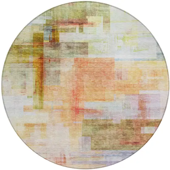 8' Coral Blue And Green Round Abstract Washable Indoor Outdoor Area Rug Photo 2