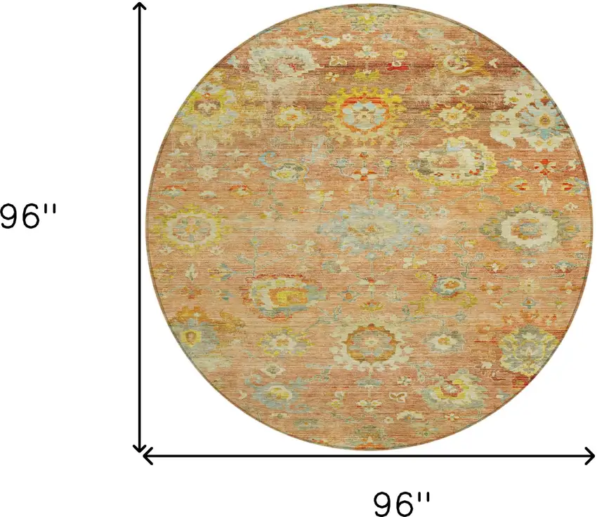 8' Coral Blue And Green Round Floral Washable Indoor Outdoor Area Rug Photo 9