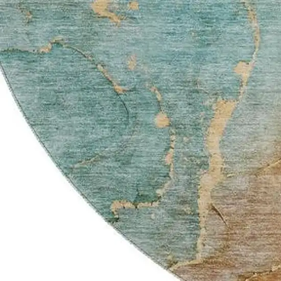 8' Coral Blue And Purple Abstract Washable Round Rug With UV Protection Photo 3