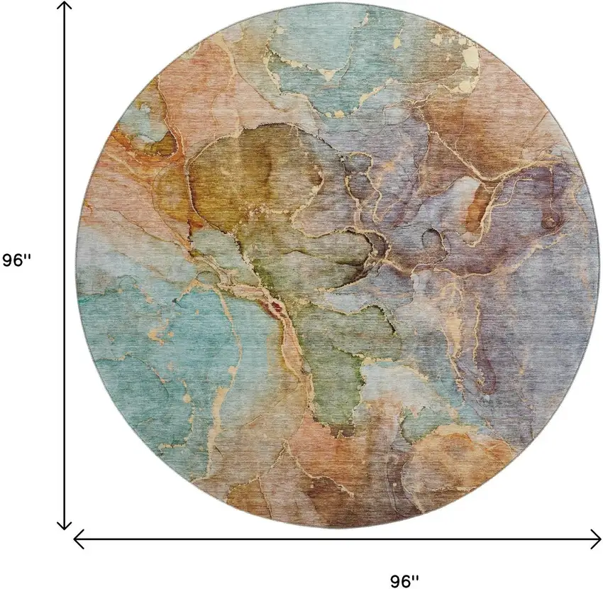 8' Coral Blue And Purple Abstract Washable Round Rug With UV Protection Photo 5