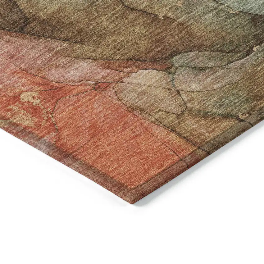 8' Coral Brown And Mint Green Round Abstract Washable Indoor Outdoor Area Rug Photo 8