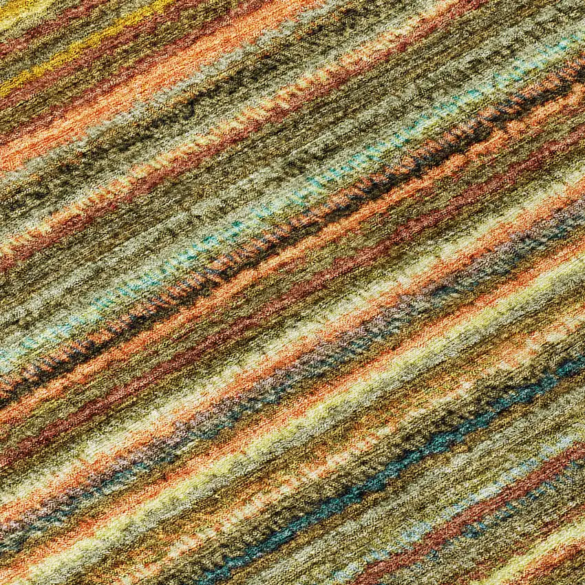 8' Coral Gold And Green Round Striped Washable Indoor Outdoor Area Rug Photo 4