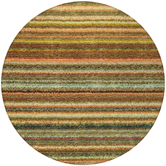 8' Coral Gold And Green Round Striped Washable Indoor Outdoor Area Rug Photo 5